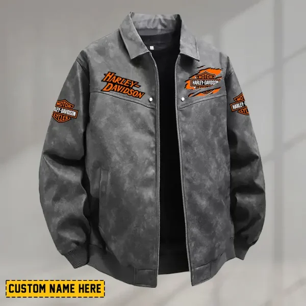 Harley Davidson Men's PU Leather Flight Jacket Fashionable Slim Fit Collar Windproof Motorcycle CBSPULFJFW013 - Image 2
