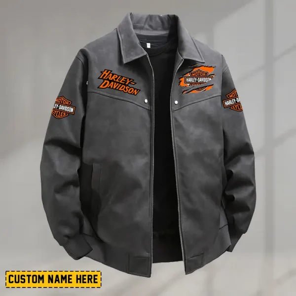 Harley Davidson Men's PU Leather Flight Jacket Fashionable Slim Fit Collar Windproof Motorcycle CBSPULFJFW013 - Image 3
