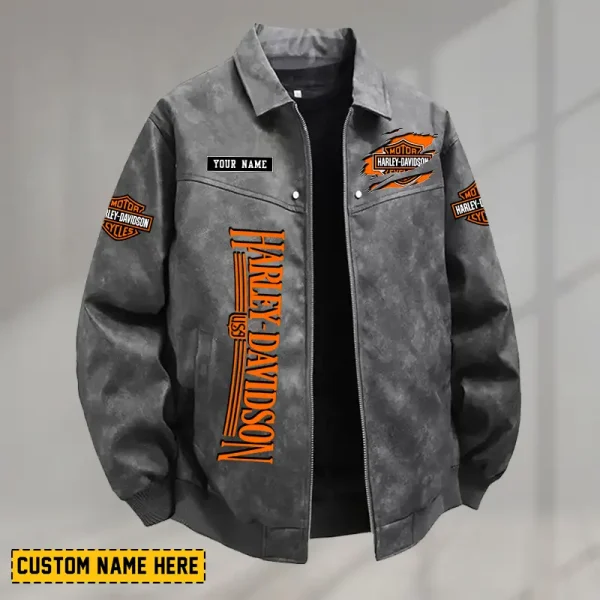 Harley Davidson Men's PU Leather Flight Jacket Fashionable Slim Fit Collar Windproof Motorcycle CBSPULFJFW014 - Image 2