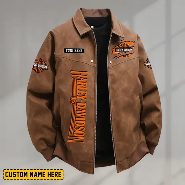 Harley Davidson Men's PU Leather Flight Jacket Fashionable Slim Fit Collar Windproof Motorcycle CBSPULFJFW014 - Image 3