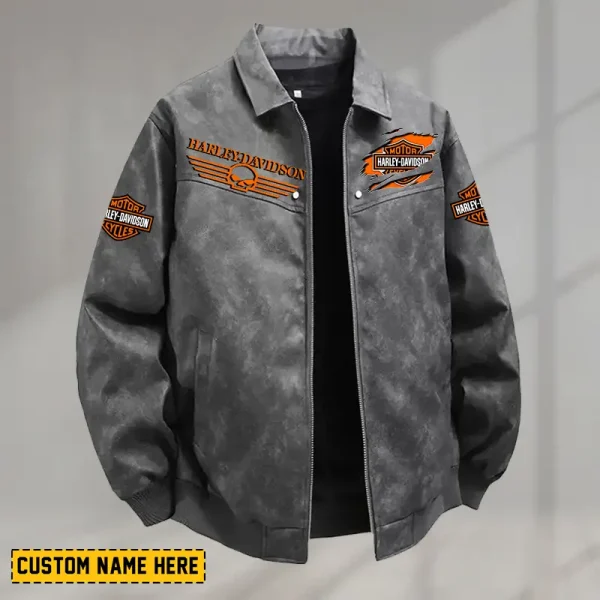 Harley Davidson Men's PU Leather Flight Jacket Fashionable Slim Fit Collar Windproof Motorcycle CBSPULFJFW015 - Image 2