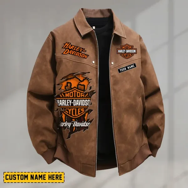 Harley Davidson Men's PU Leather Flight Jacket Fashionable Slim Fit Collar Windproof Motorcycle CBSPULFJFW016 - Image 3