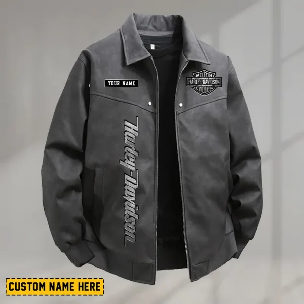 Harley Davidson Men's PU Leather Flight Jacket Fashionable Slim Fit Collar Windproof Motorcycle CBSPULFJFW011 - Image 3