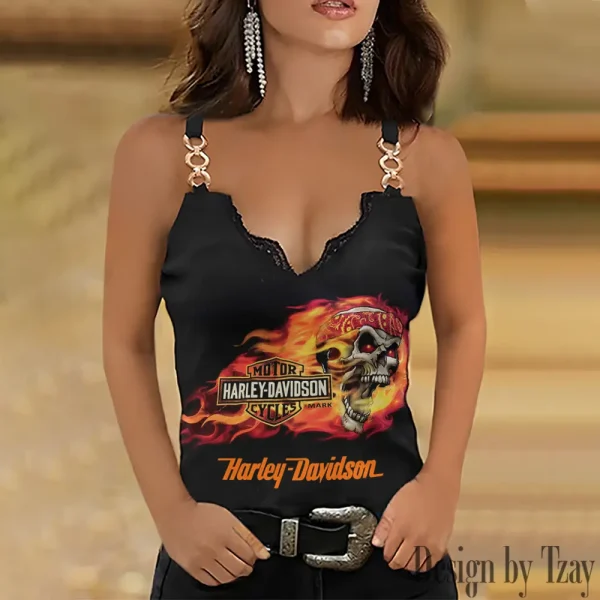 Harley Davidson Summer Clothes Women's Fashion Lace Sleeveless V-neck CBSCWFLSV052