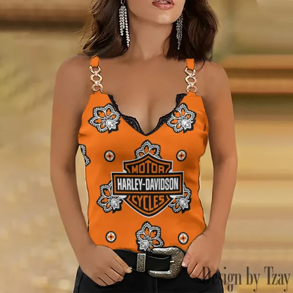Harley Davidson Summer Clothes Women's Fashion Lace Sleeveless V-neck CBSCWFLSV065