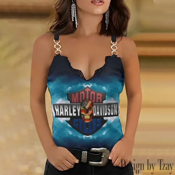 Harley Davidson Summer Clothes Women's Fashion Lace Sleeveless V-neck CBSCWFLSV071