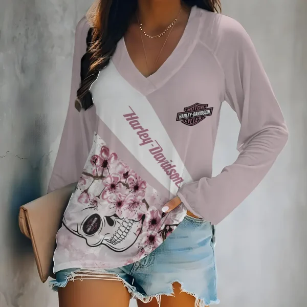 Harley Davidson Long Sleeve Lightweight V-Neck Lounge T-Shirt 2025 CBSLVNLT027