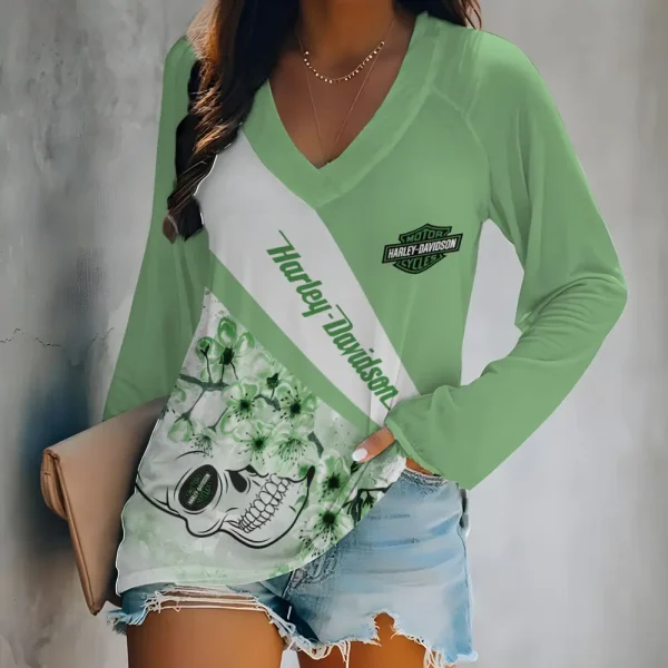 Harley Davidson Long Sleeve Lightweight V-Neck Lounge T-Shirt 2025 CBSLVNLT028