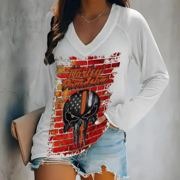 Harley Davidson Long Sleeve Lightweight V-Neck Lounge T-Shirt 2025 CBSLVNLT030