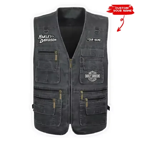 Harley Davidson Multi Pocket Men's Vest Zipper Sleeveless Jacket CBSMPMVZSJ001 - Image 2