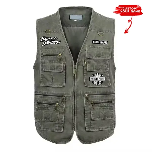 Harley Davidson Multi Pocket Men's Vest Zipper Sleeveless Jacket CBSMPMVZSJ001 - Image 4