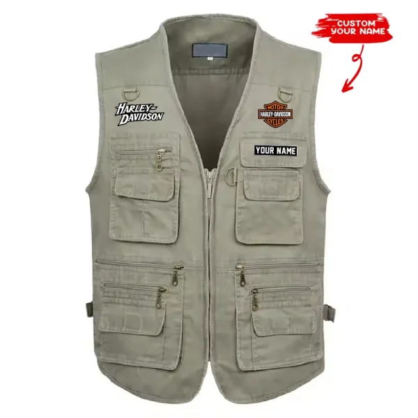 Harley Davidson Multi Pocket Men's Vest Zipper Sleeveless Jacket CBSMPMVZSJ002 - Image 2