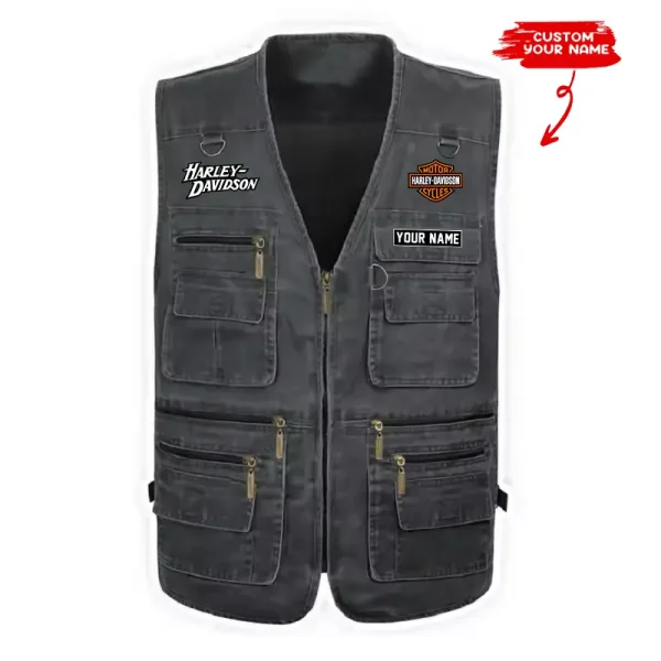 Harley Davidson Multi Pocket Men's Vest Zipper Sleeveless Jacket CBSMPMVZSJ002 - Image 3