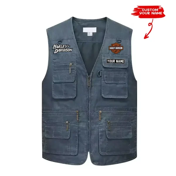 Harley Davidson Multi Pocket Men's Vest Zipper Sleeveless Jacket CBSMPMVZSJ002 - Image 4
