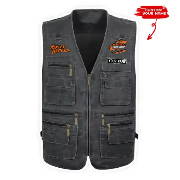 Harley Davidson Multi Pocket Men's Vest Zipper Sleeveless Jacket CBSMPMVZSJ003 - Image 2