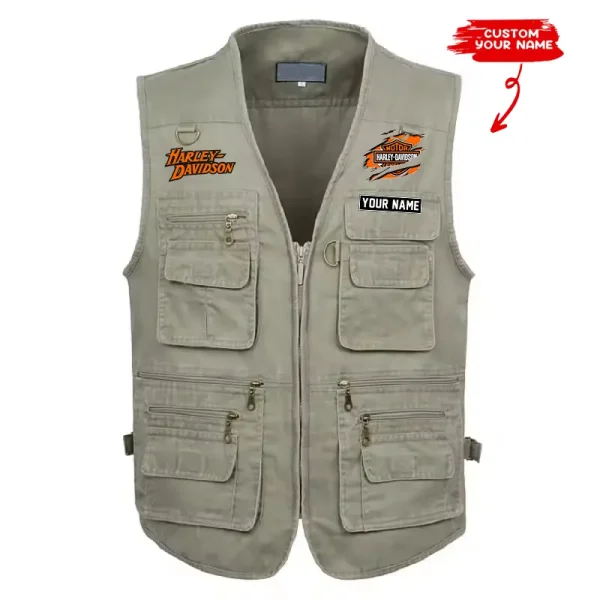 Harley Davidson Multi Pocket Men's Vest Zipper Sleeveless Jacket CBSMPMVZSJ003 - Image 3