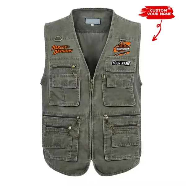 Harley Davidson Multi Pocket Men's Vest Zipper Sleeveless Jacket CBSMPMVZSJ003 - Image 4