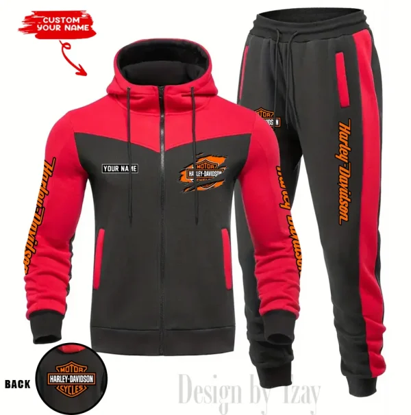 Harley Davidson Set Men Tracksuit Contrast Colors Drawstring Hooded Breathable Coat Suit for Daily Wear CSBMTHZFCS001 - Image 2