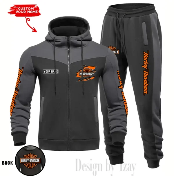 Harley Davidson Set Men Tracksuit Contrast Colors Drawstring Hooded Breathable Coat Suit for Daily Wear CSBMTHZFCS001 - Image 3