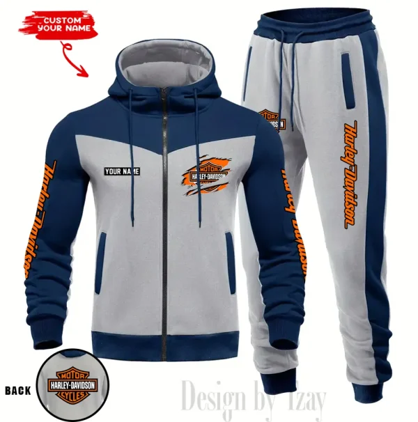 Harley Davidson Set Men Tracksuit Contrast Colors Drawstring Hooded Breathable Coat Suit for Daily Wear CSBMTHZFCS001 - Image 5