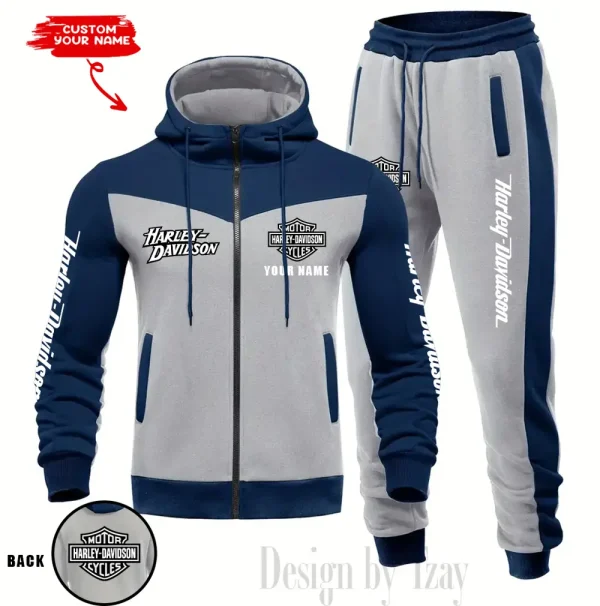 Harley Davidson Set Men Tracksuit Contrast Colors Drawstring Hooded Breathable Coat Suit for Daily Wear CSBMTHZFCS002 - Image 2
