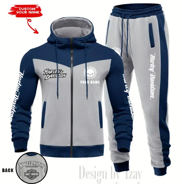 Harley Davidson Set Men Tracksuit Contrast Colors Drawstring Hooded Breathable Coat Suit for Daily Wear CSBMTHZFCS003 - Image 2
