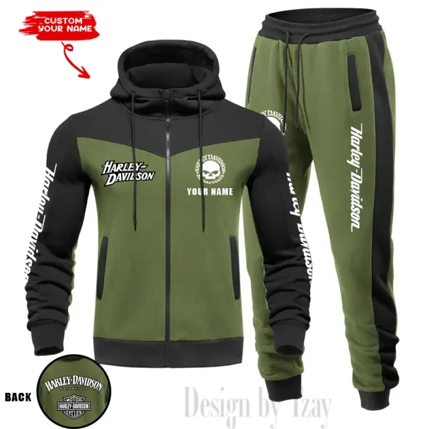 Harley Davidson Set Men Tracksuit Contrast Colors Drawstring Hooded Breathable Coat Suit for Daily Wear CSBMTHZFCS003 - Image 3