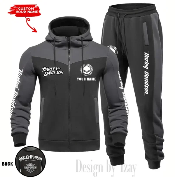 Harley Davidson Set Men Tracksuit Contrast Colors Drawstring Hooded Breathable Coat Suit for Daily Wear CSBMTHZFCS003 - Image 4