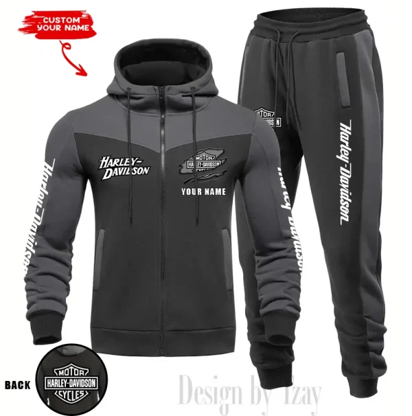 Harley Davidson Set Men Tracksuit Contrast Colors Drawstring Hooded Breathable Coat Suit for Daily Wear CSBMTHZFCS004 - Image 3