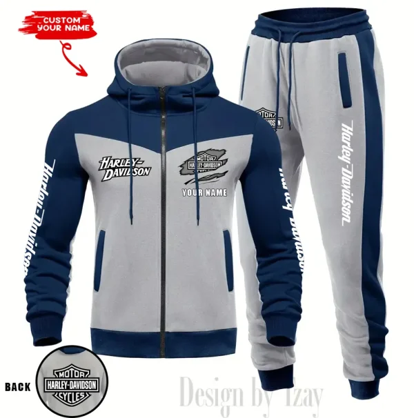 Harley Davidson Set Men Tracksuit Contrast Colors Drawstring Hooded Breathable Coat Suit for Daily Wear CSBMTHZFCS004 - Image 5
