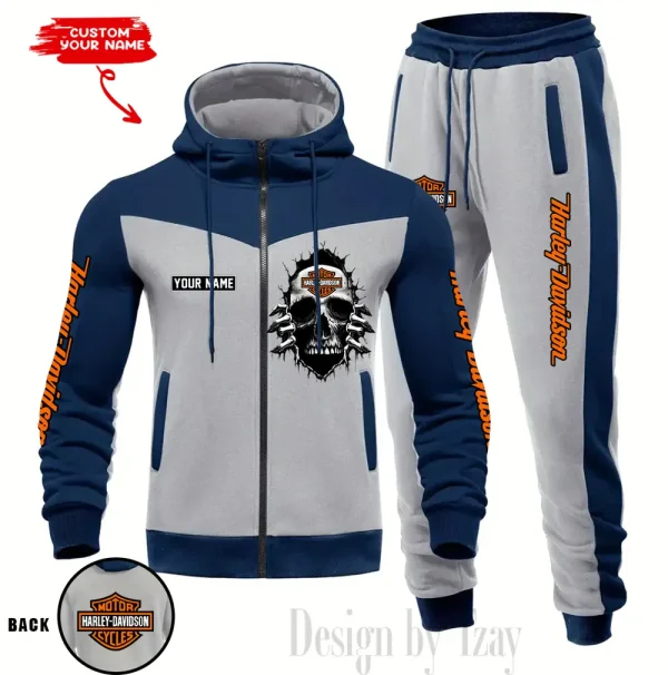 Harley Davidson Set Men Tracksuit Contrast Colors Drawstring Hooded Breathable Coat Suit for Daily Wear CSBMTHZFCS005 - Image 2