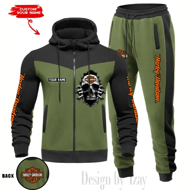 Harley Davidson Set Men Tracksuit Contrast Colors Drawstring Hooded Breathable Coat Suit for Daily Wear CSBMTHZFCS005 - Image 3