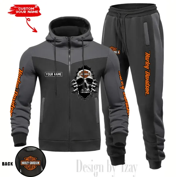 Harley Davidson Set Men Tracksuit Contrast Colors Drawstring Hooded Breathable Coat Suit for Daily Wear CSBMTHZFCS005 - Image 4