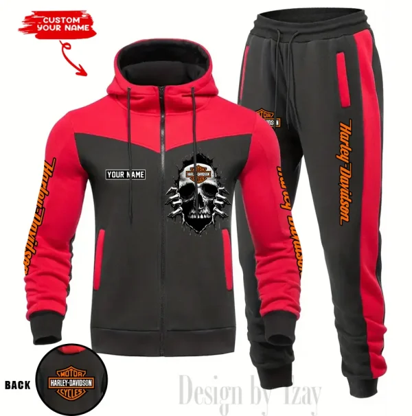 Harley Davidson Set Men Tracksuit Contrast Colors Drawstring Hooded Breathable Coat Suit for Daily Wear CSBMTHZFCS005 - Image 5