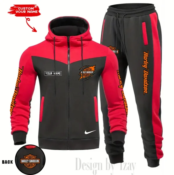Harley Davidson Set Men Tracksuit Contrast Colors Drawstring Hooded Breathable Coat Suit for Daily Wear CSBMTHZFCS006 - Image 2