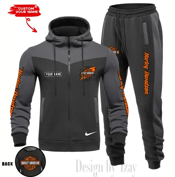 Harley Davidson Set Men Tracksuit Contrast Colors Drawstring Hooded Breathable Coat Suit for Daily Wear CSBMTHZFCS006 - Image 3