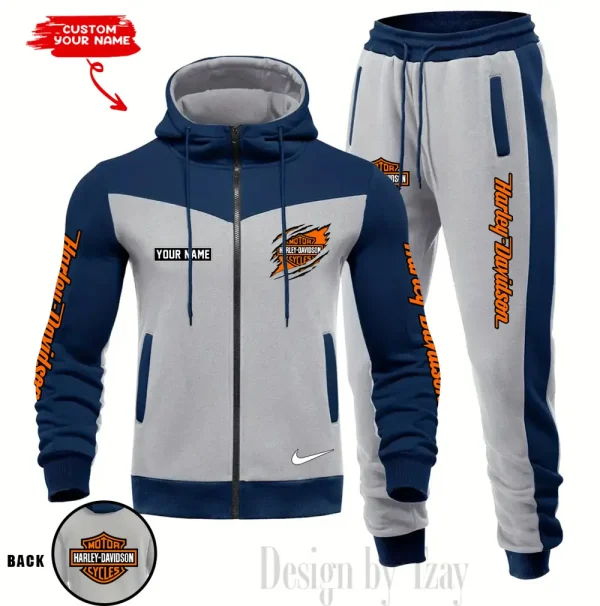 Harley Davidson Set Men Tracksuit Contrast Colors Drawstring Hooded Breathable Coat Suit for Daily Wear CSBMTHZFCS006 - Image 5