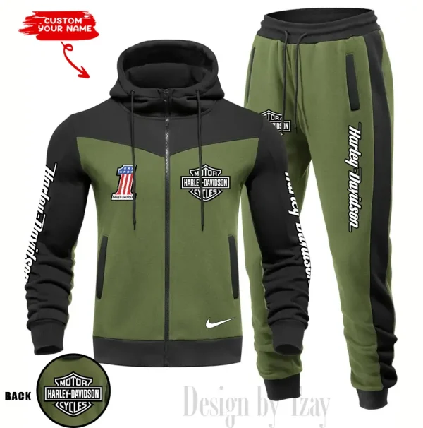 Harley Davidson Set Men Tracksuit Contrast Colors Drawstring Hooded Breathable Coat Suit for Daily Wear CSBMTHZFCS007 - Image 2