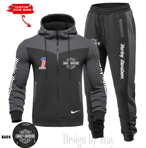 Harley Davidson Set Men Tracksuit Contrast Colors Drawstring Hooded Breathable Coat Suit for Daily Wear CSBMTHZFCS007 - Image 3